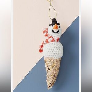 Anthropologie Ornament KATE JENKINS Snowman FROSTY SNOWCONE Hanging Fabric NWT